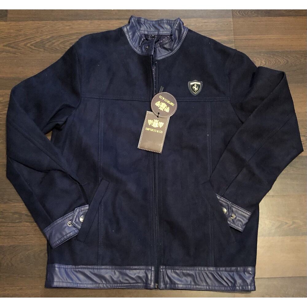 A COLLEZIONI MEN'S FAUX SKIN SUEDE / LEATHER BLUE JACKET SIZE S / 48